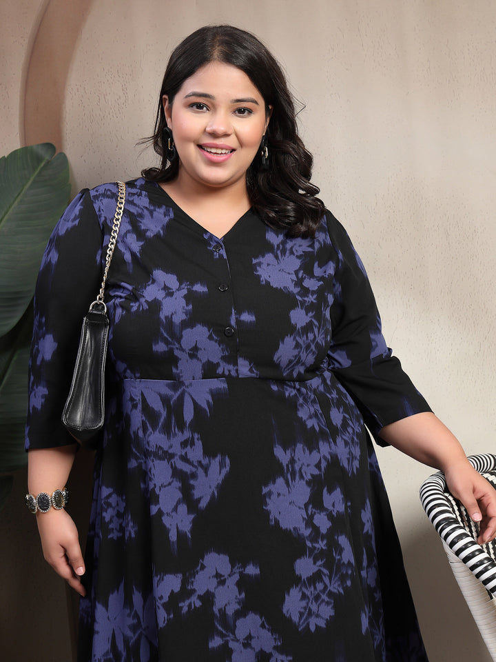 Plus Size Floral Print Fit & Flare Dress
