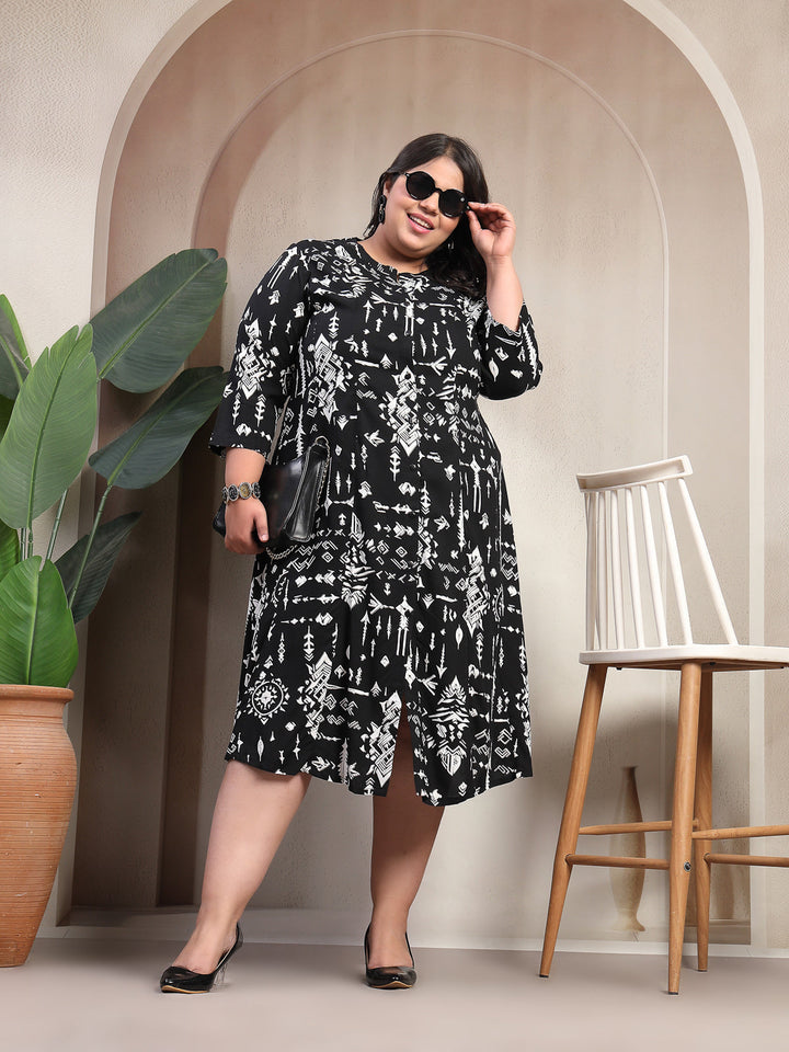Plus Size Women Tribal Printed A-Line Dress