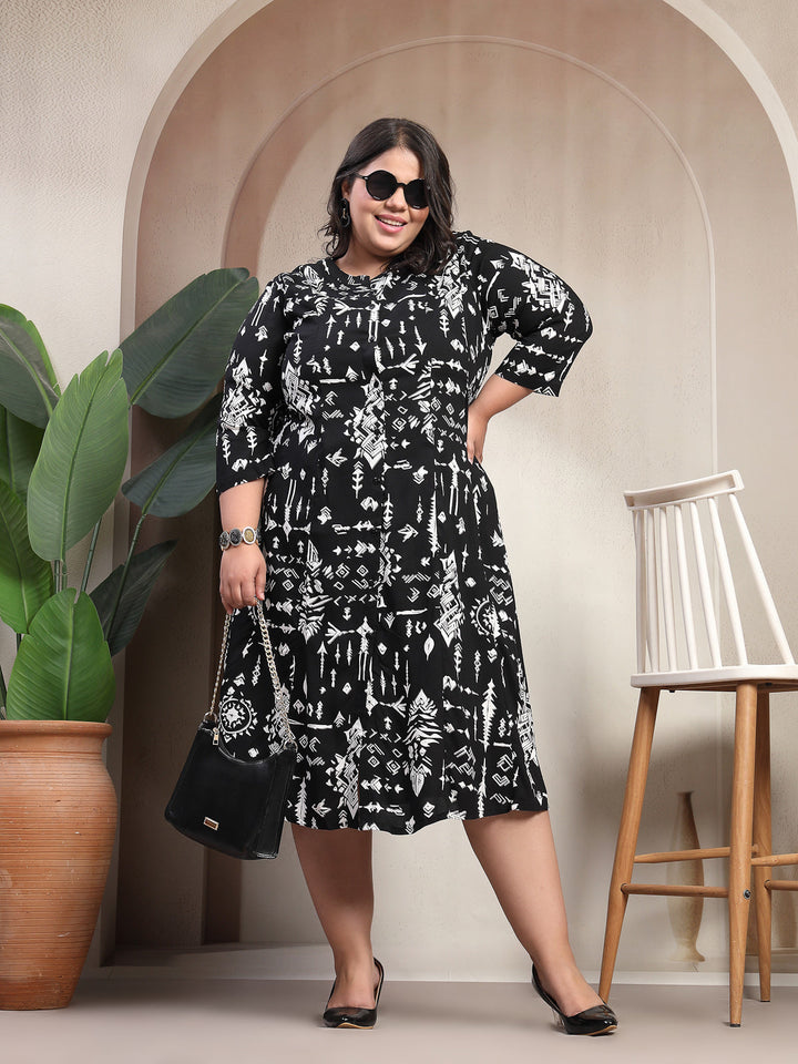 Plus Size Women Tribal Printed A-Line Dress