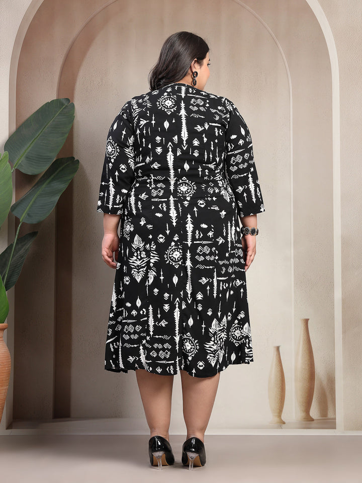 Plus Size Women Tribal Printed A-Line Dress