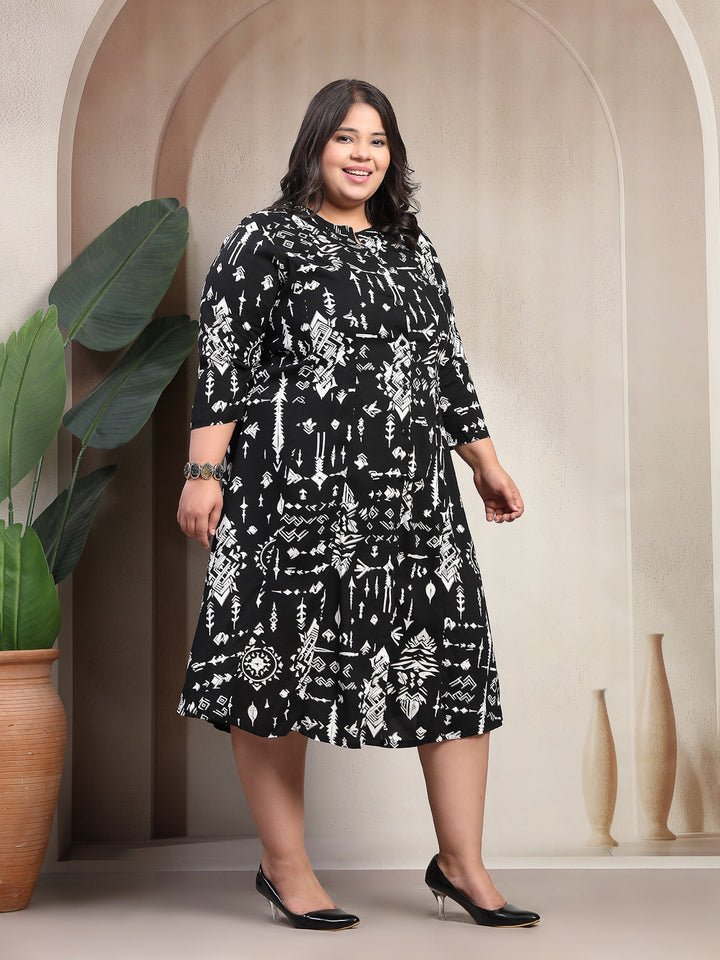 Plus Size Women Tribal Printed A-Line Dress