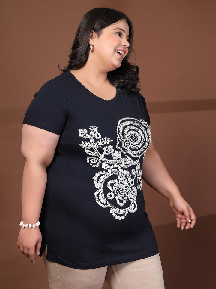 Plus Size Typography Printed T-shirt