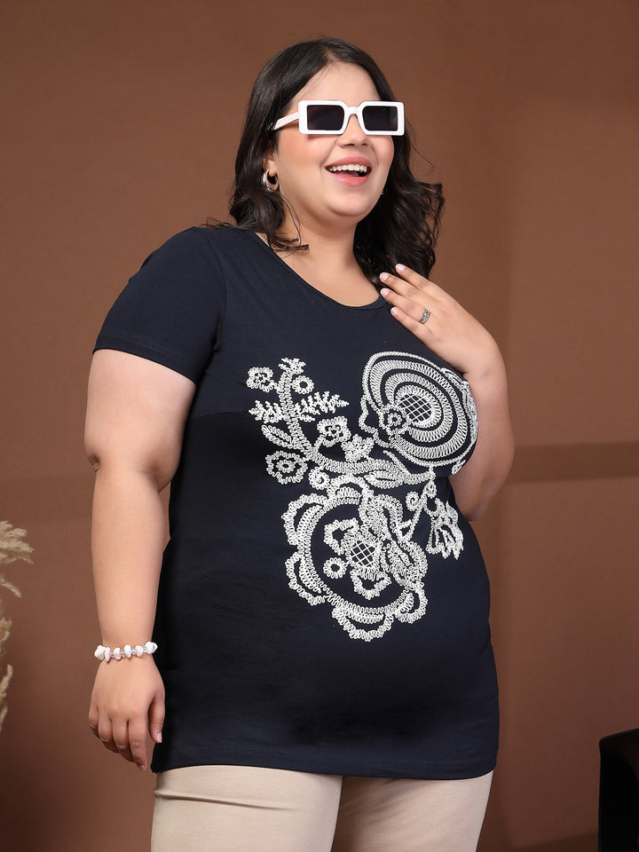 Plus Size Typography Printed T-shirt