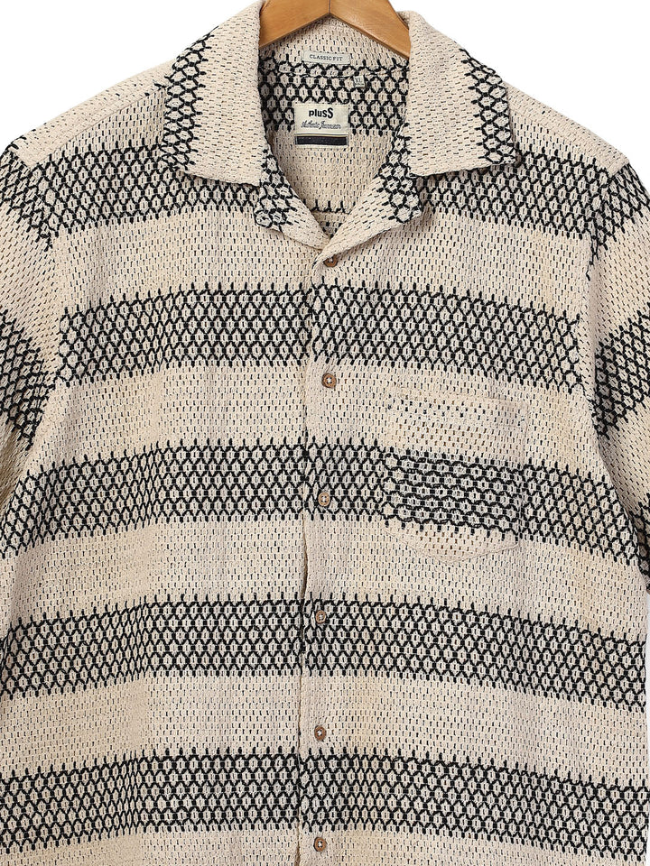 Plus Size Cuban Collar Crochet Resist Shirt