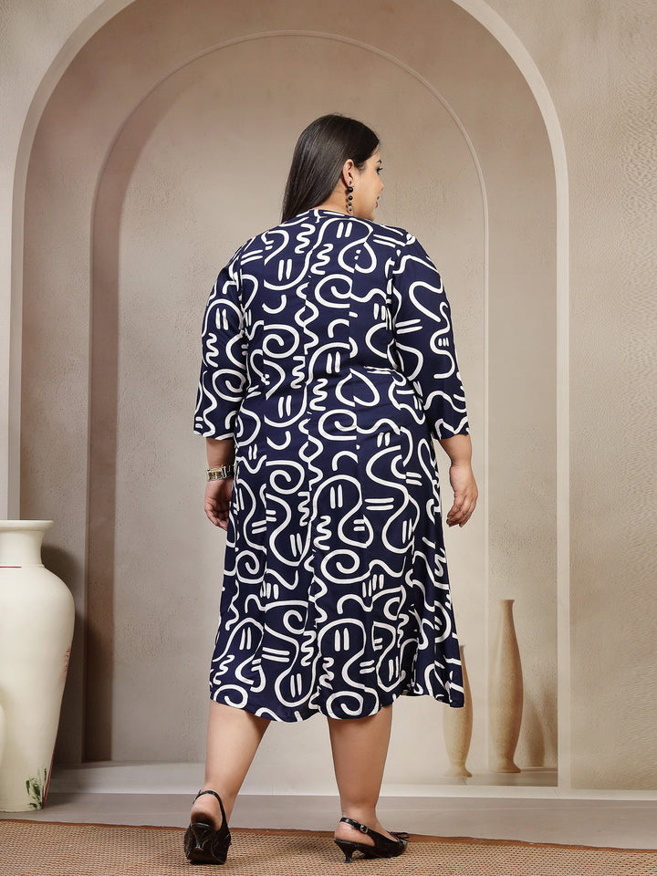 Plus Size Geometric Printed A-Line Dress