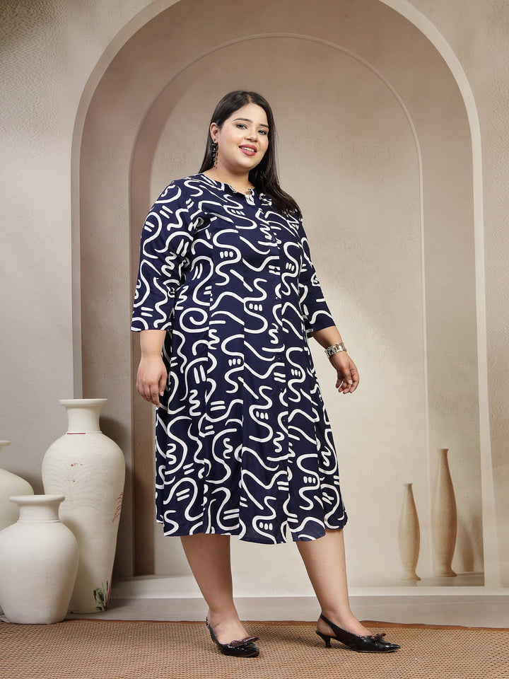 Plus Size Geometric Printed A-Line Dress