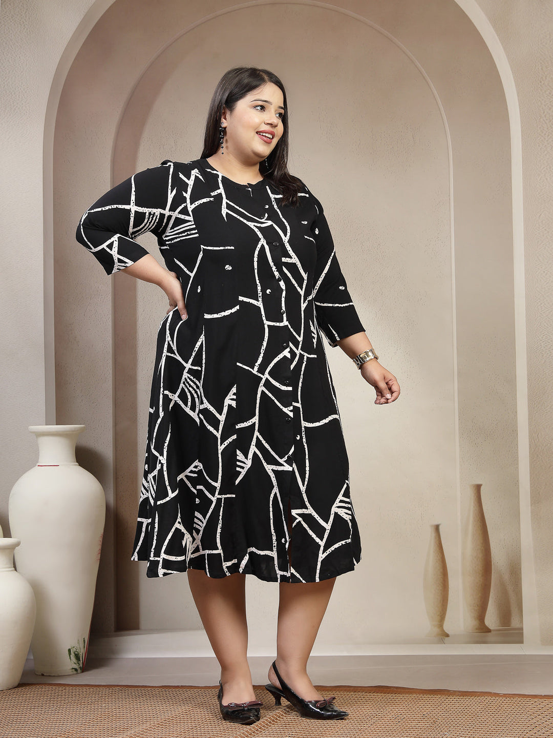 Plus Size Printed A-Line Dress
