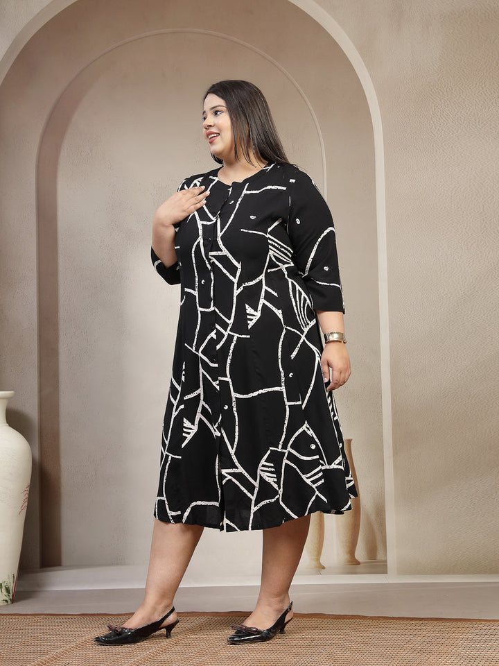 Plus Size Printed A-Line Dress