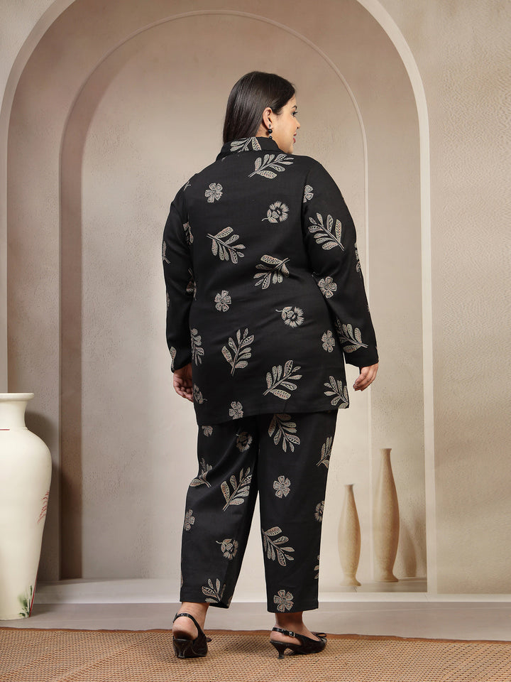 Plus Size Floral Printed Long Sleeves Shirt With Trouser