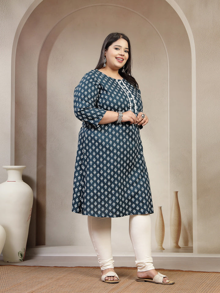 Plus Size Floral Printed Gotta Patti Pleated Anarkali Kurta