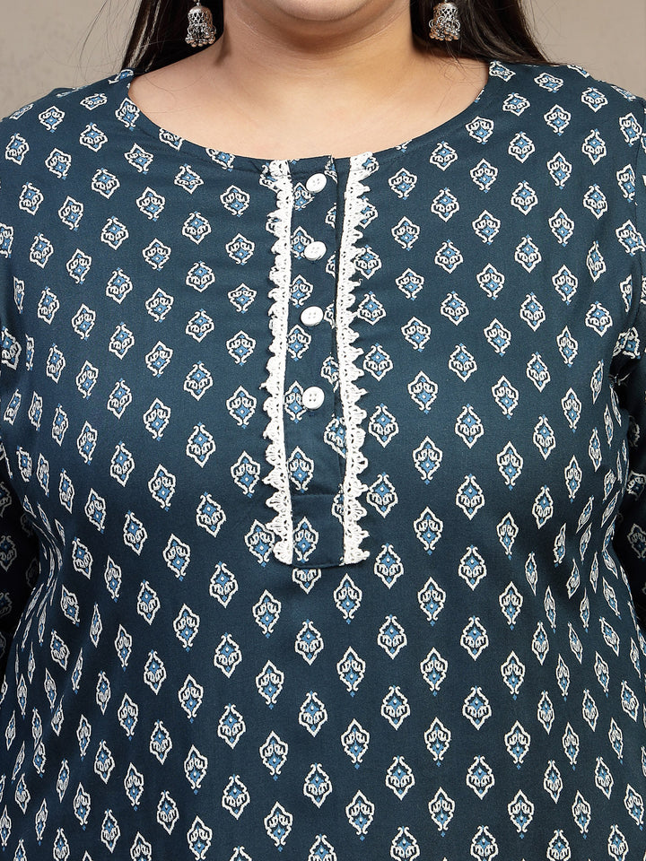 Plus Size Floral Printed Gotta Patti Pleated Anarkali Kurta