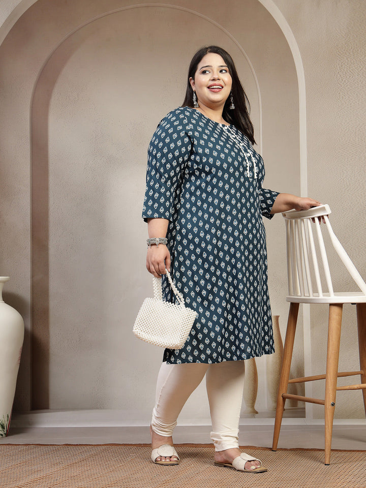Plus Size Floral Printed Gotta Patti Pleated Anarkali Kurta
