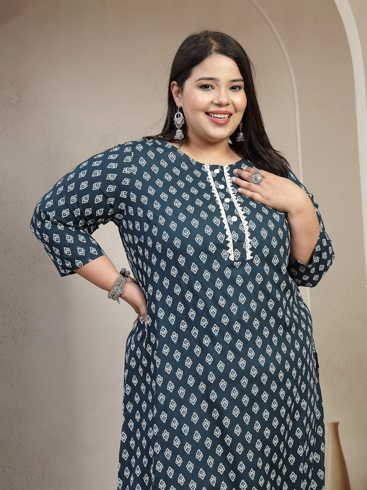 Plus Size Floral Printed Gotta Patti Pleated Anarkali Kurta