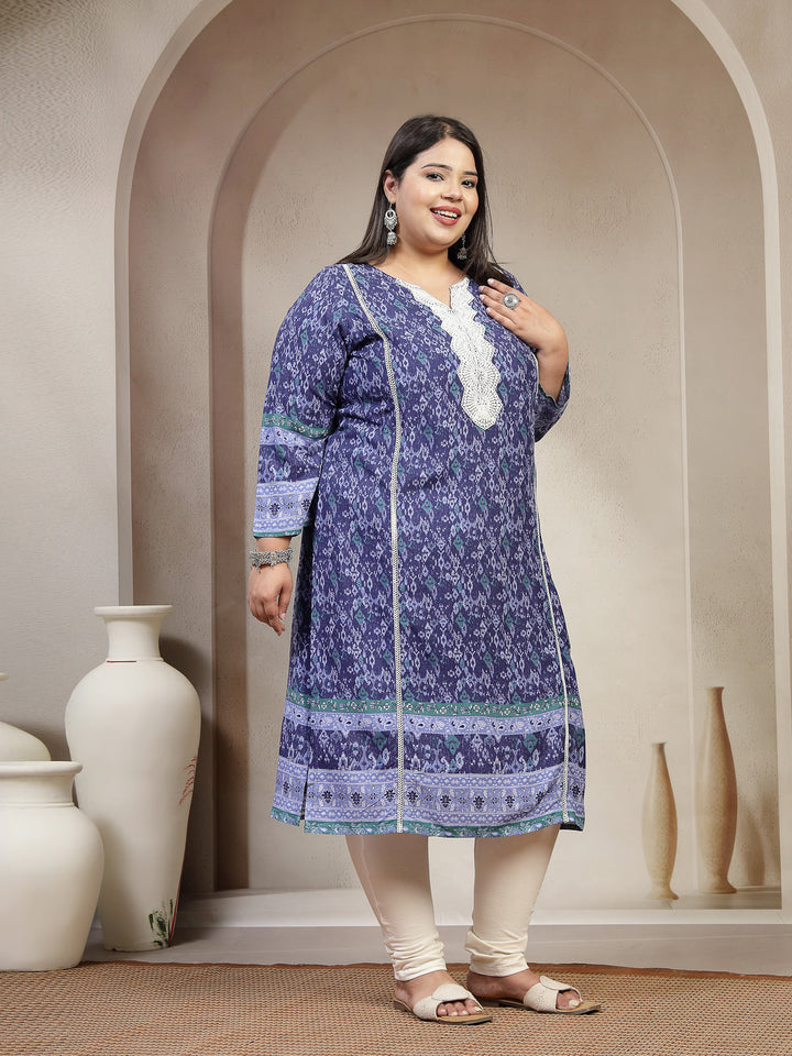 Plus Size Women Geometric Printed Daily Straight Kurta