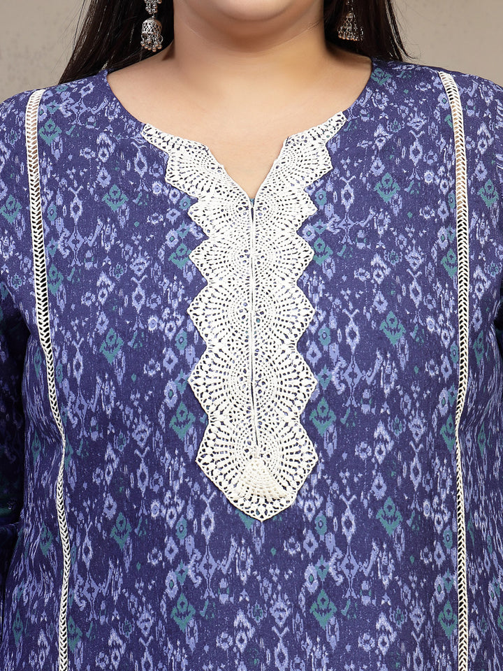 Plus Size Women Geometric Printed Daily Straight Kurta