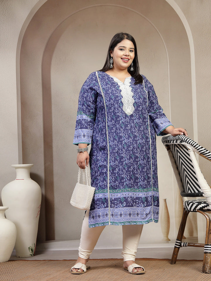 Plus Size Women Geometric Printed Daily Straight Kurta