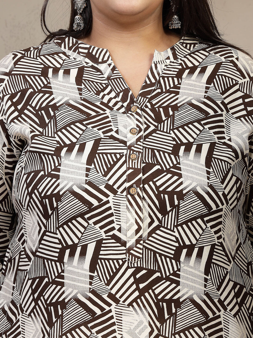 Plus Size Mandarin Collar Floral Printed Kurta