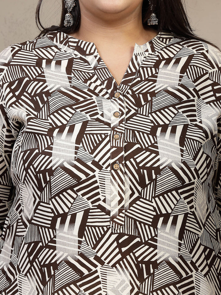 Plus Size Mandarin Collar Floral Printed Kurta