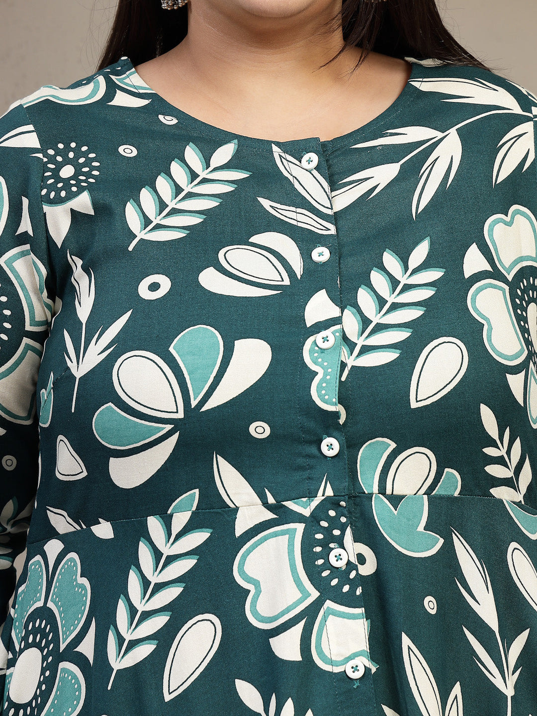 Plus Size Floral Printed Straight Kurta
