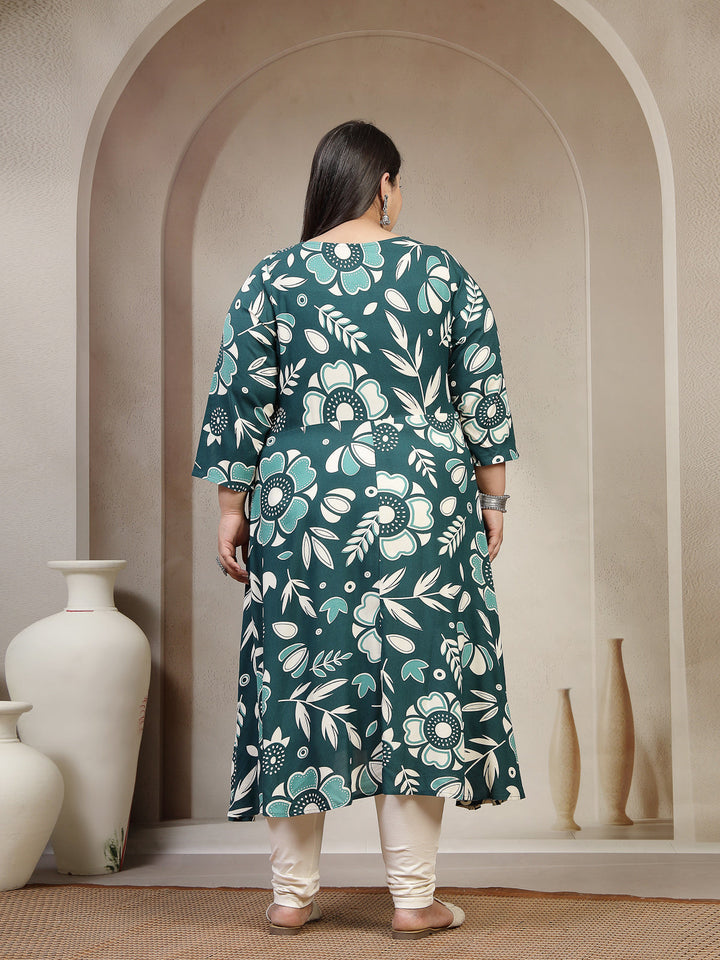 Plus Size Floral Printed Straight Kurta