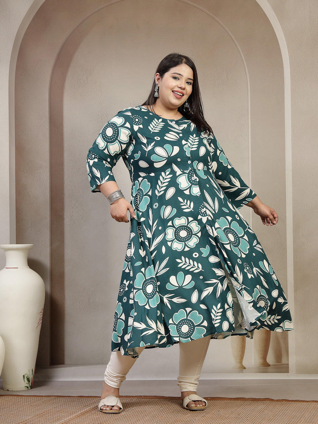 Plus Size Floral Printed Straight Kurta
