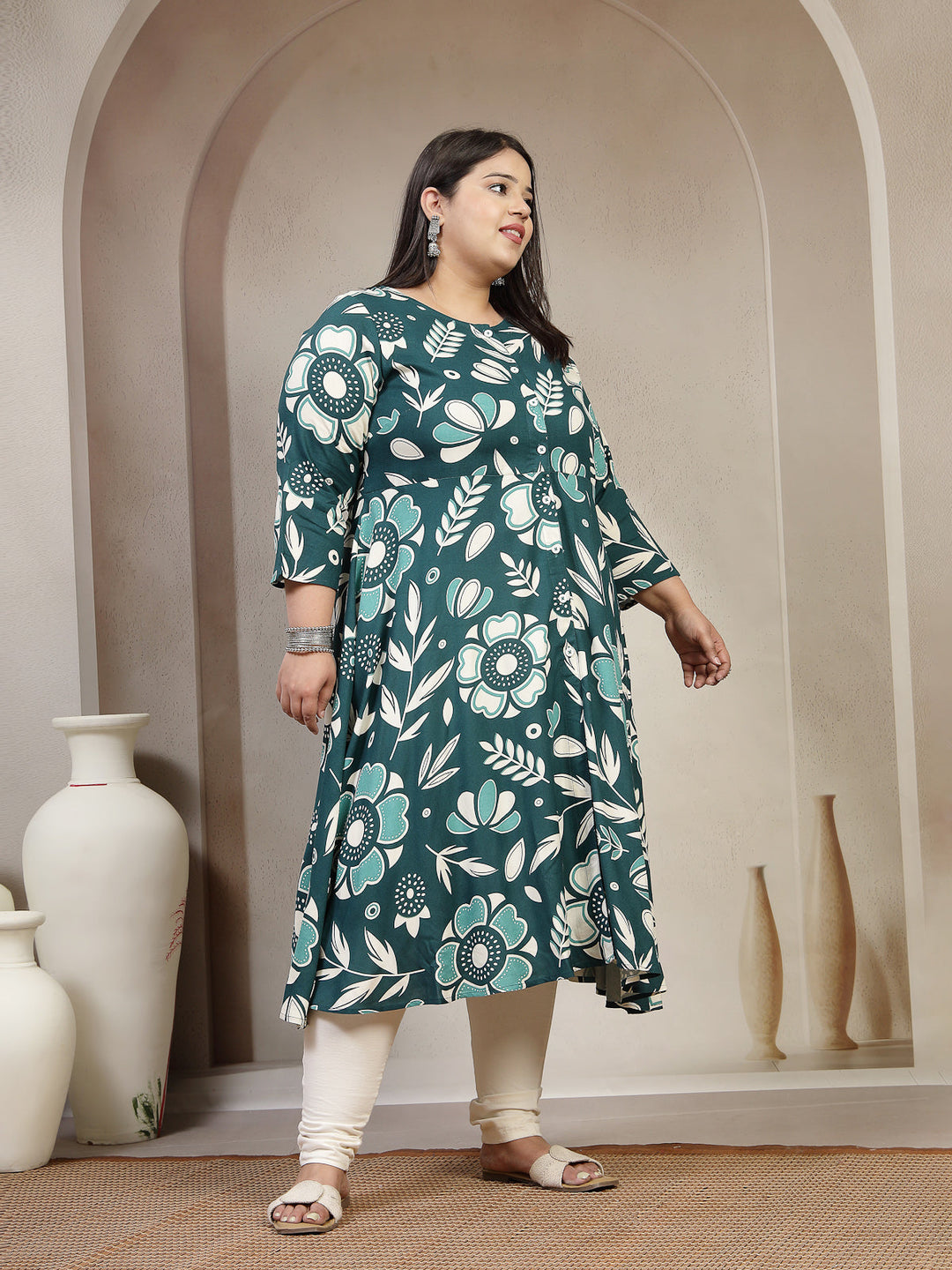 Plus Size Floral Printed Straight Kurta