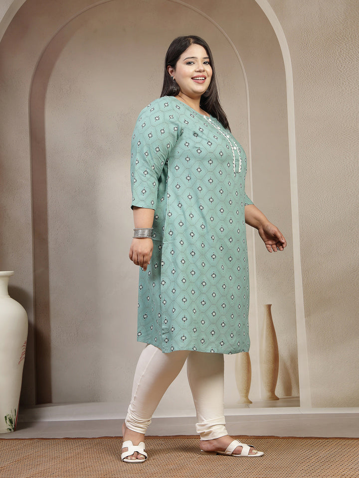Plus Size Abstract Printed Thread Work Kurta