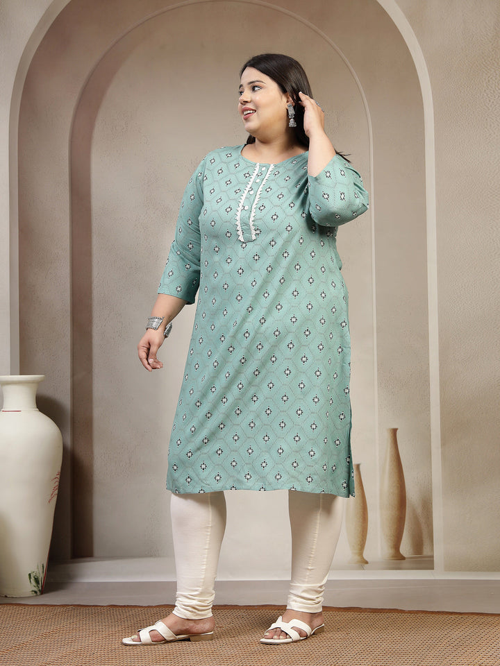 Plus Size Abstract Printed Thread Work Kurta