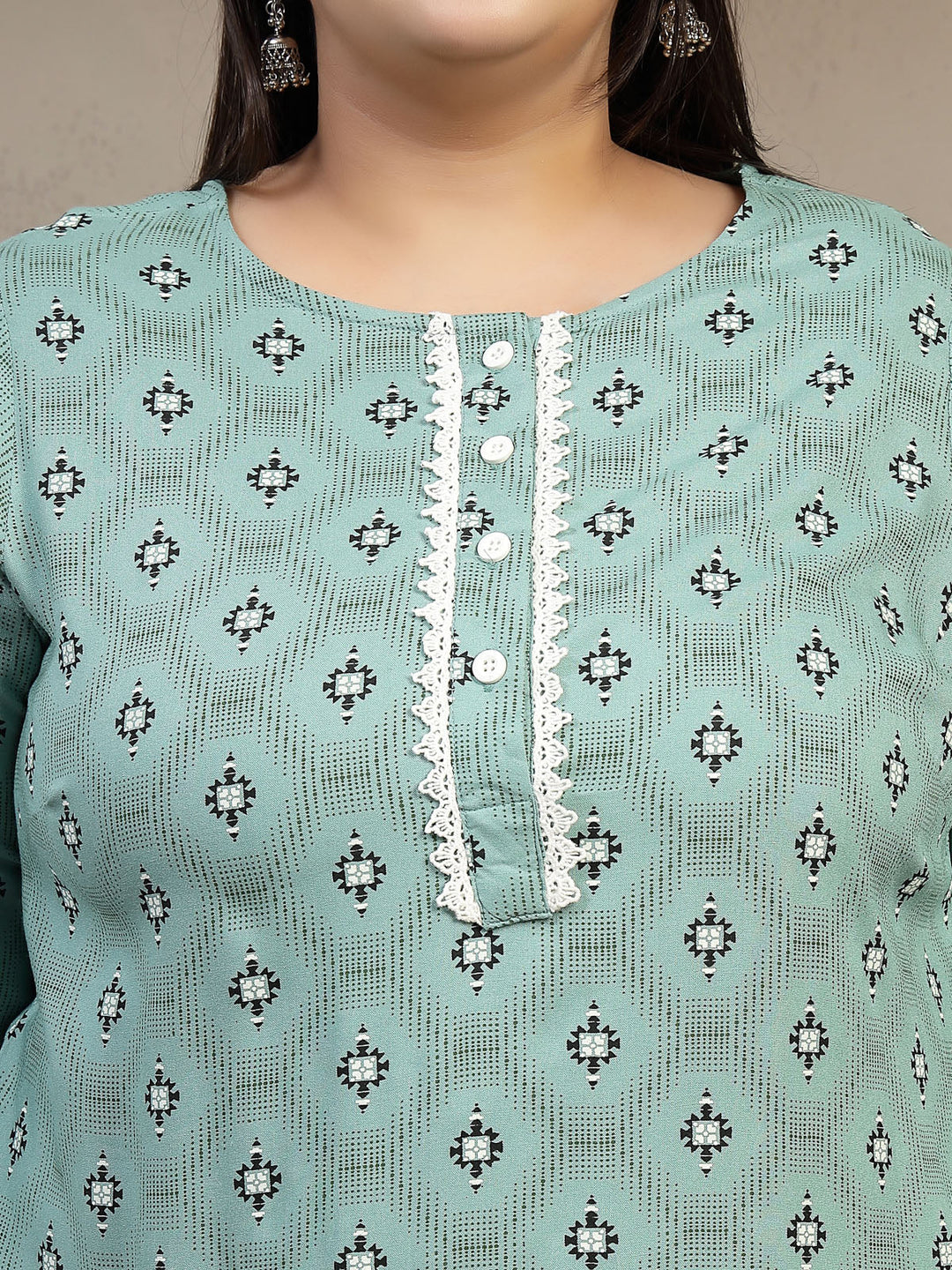 Plus Size Abstract Printed Thread Work Kurta