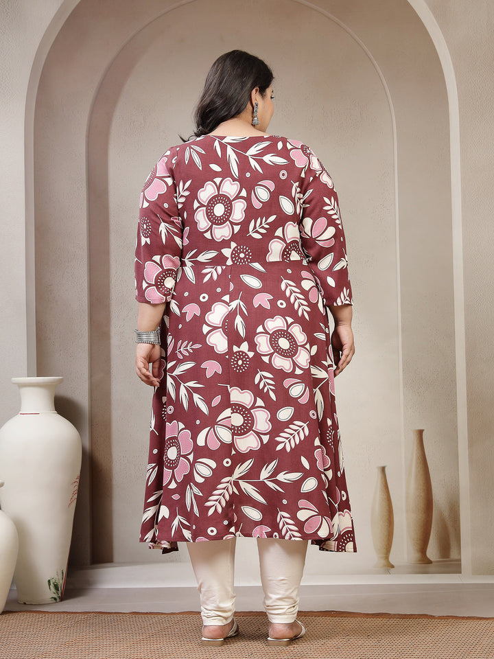 Plus Size Women Floral Printed Flared Sleeves Kurta