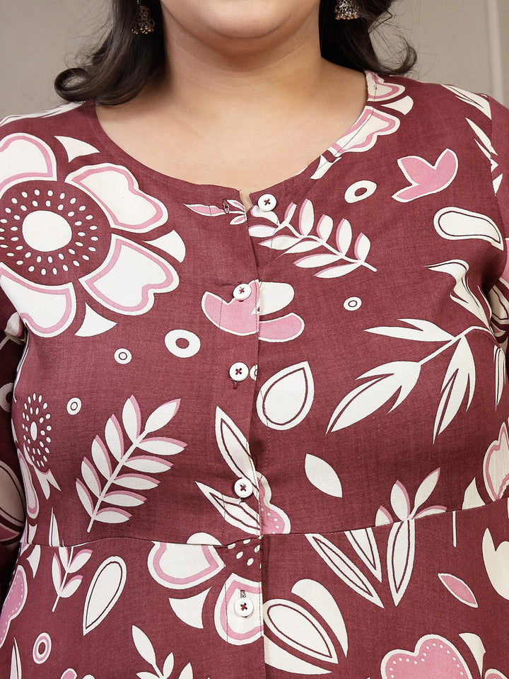 Plus Size Women Floral Printed Flared Sleeves Kurta