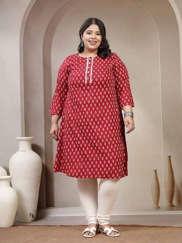 Plus Size Women Ethnic Motifs Embroidered Flared Sleeves Thread Work Kurta