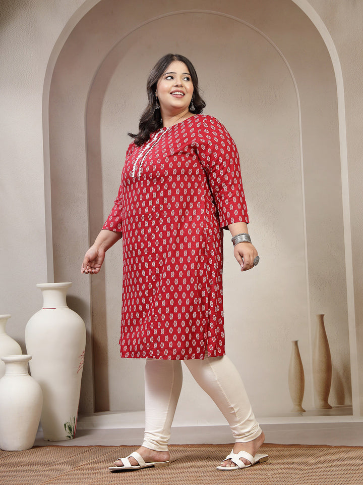 Plus Size Women Ethnic Motifs Embroidered Flared Sleeves Thread Work Kurta
