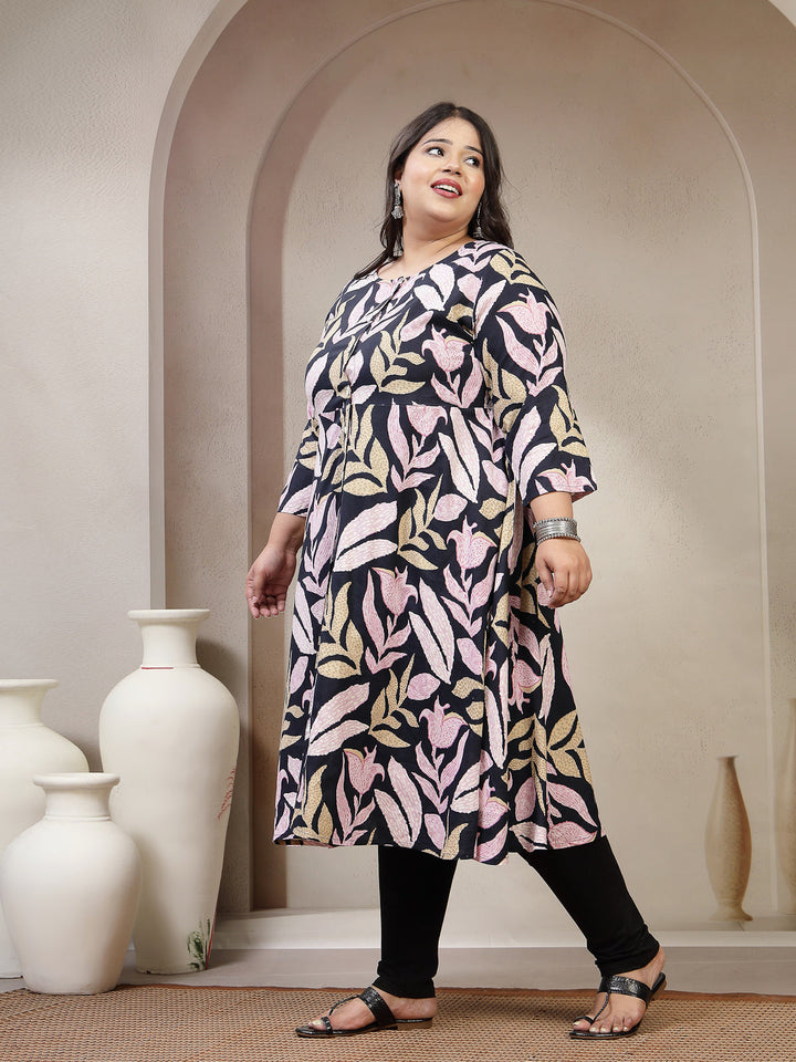 Plus Size Ethnic Motifs Printed Mandarin Collar A-Line Regular Kurta