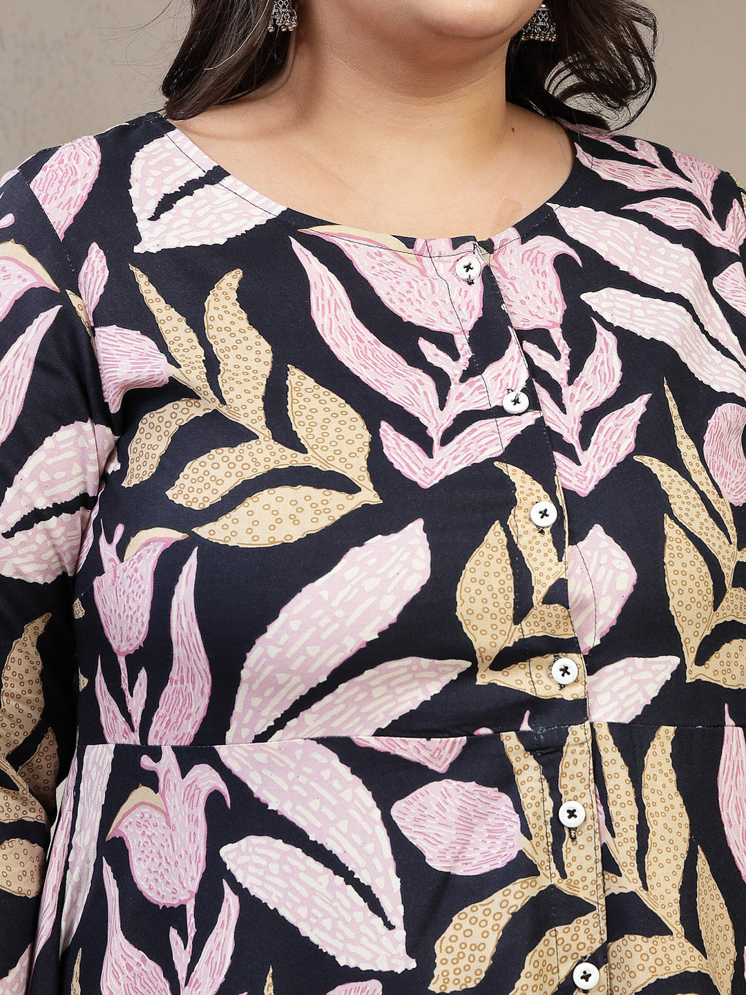 Plus Size Ethnic Motifs Printed Mandarin Collar A-Line Regular Kurta