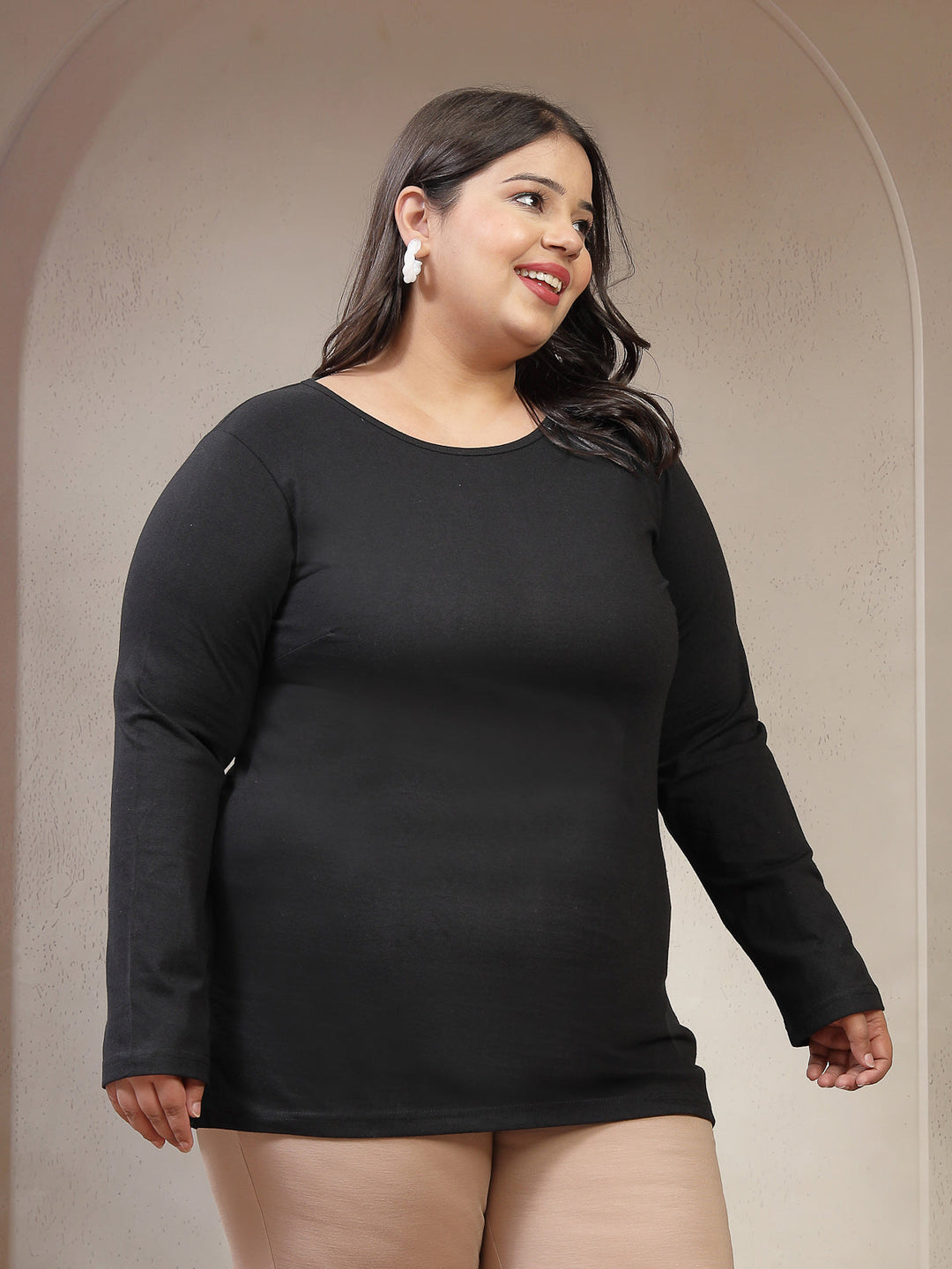 Plus Size Round Neck Cotton T-shirt