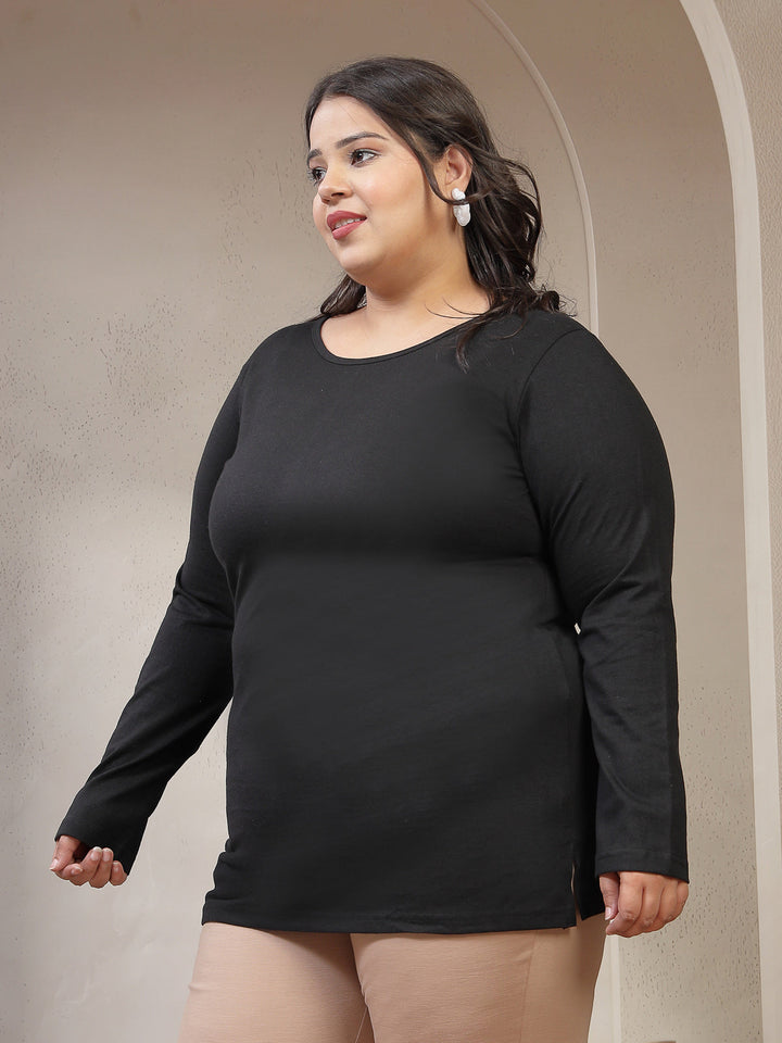 Plus Size Round Neck Cotton T-shirt