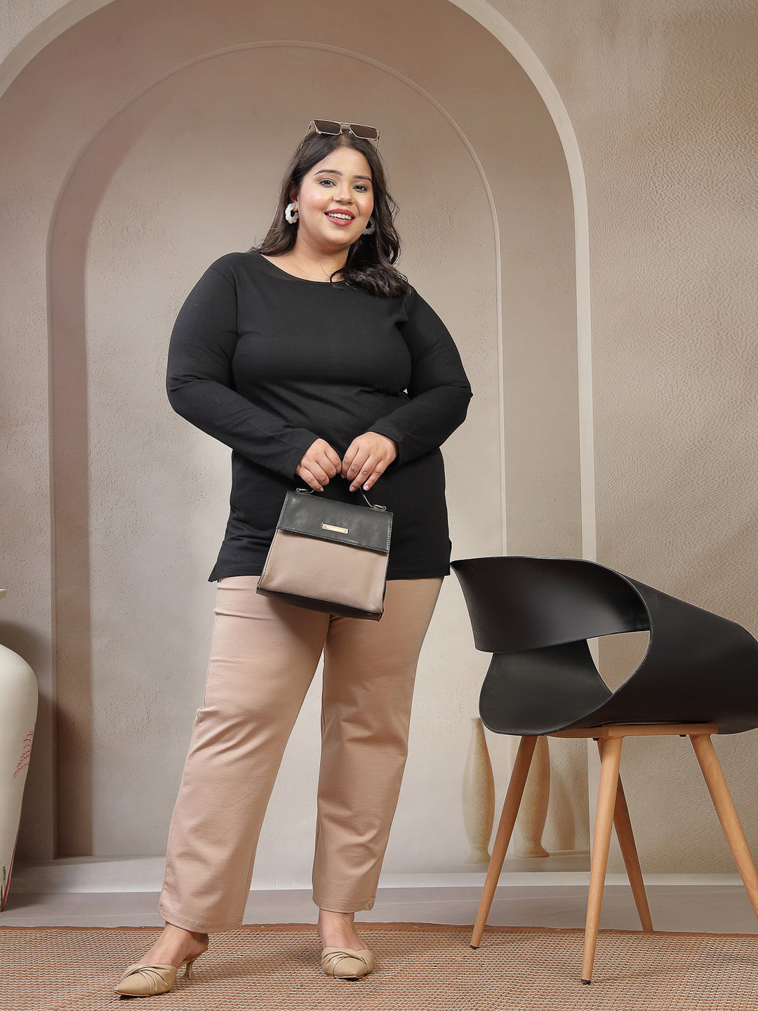 Plus Size Round Neck Cotton T-shirt