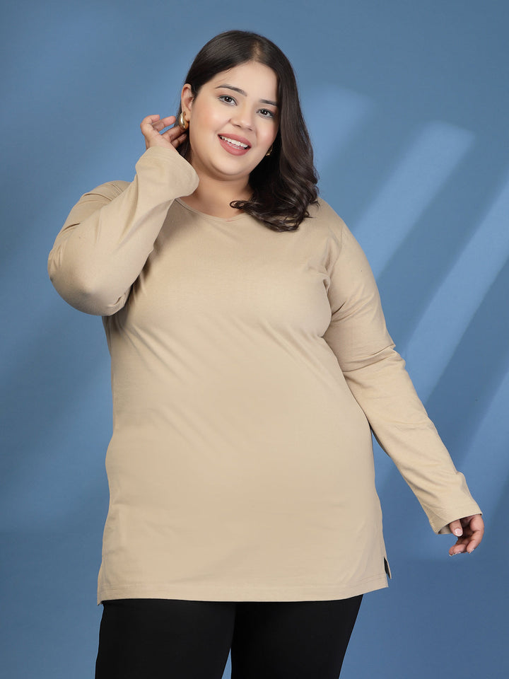 Plus Size Women Beige T-shirt