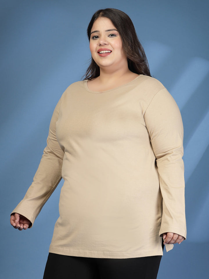 Plus Size Women Beige T-shirt