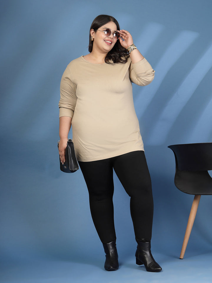 Plus Size Women Beige T-shirt