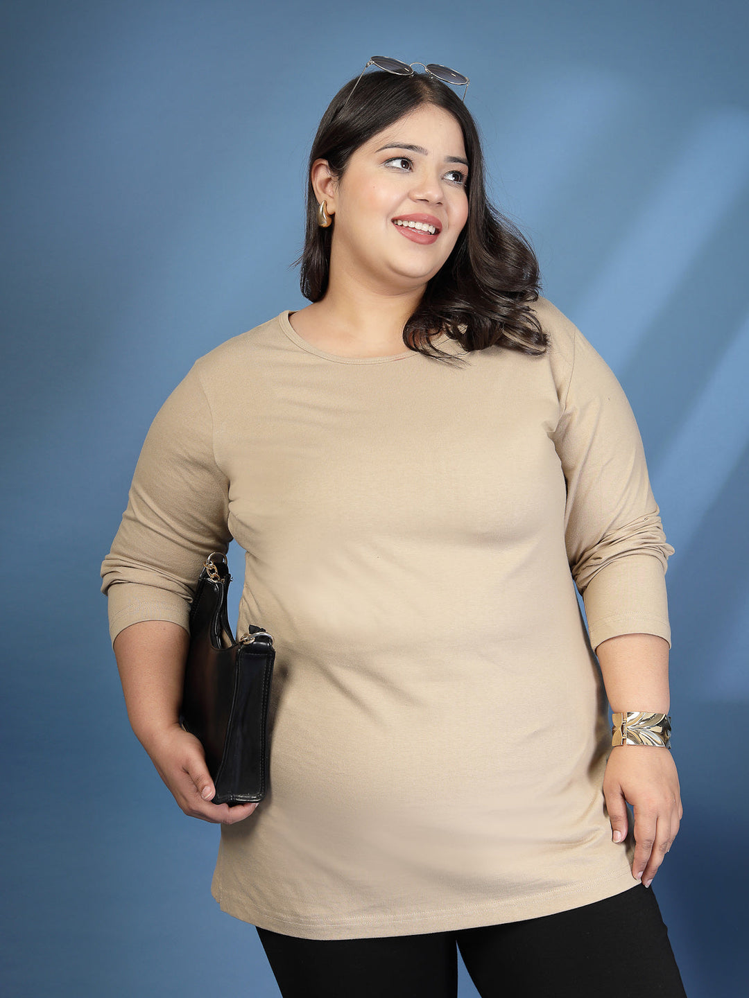 Plus Size Women Beige T-shirt
