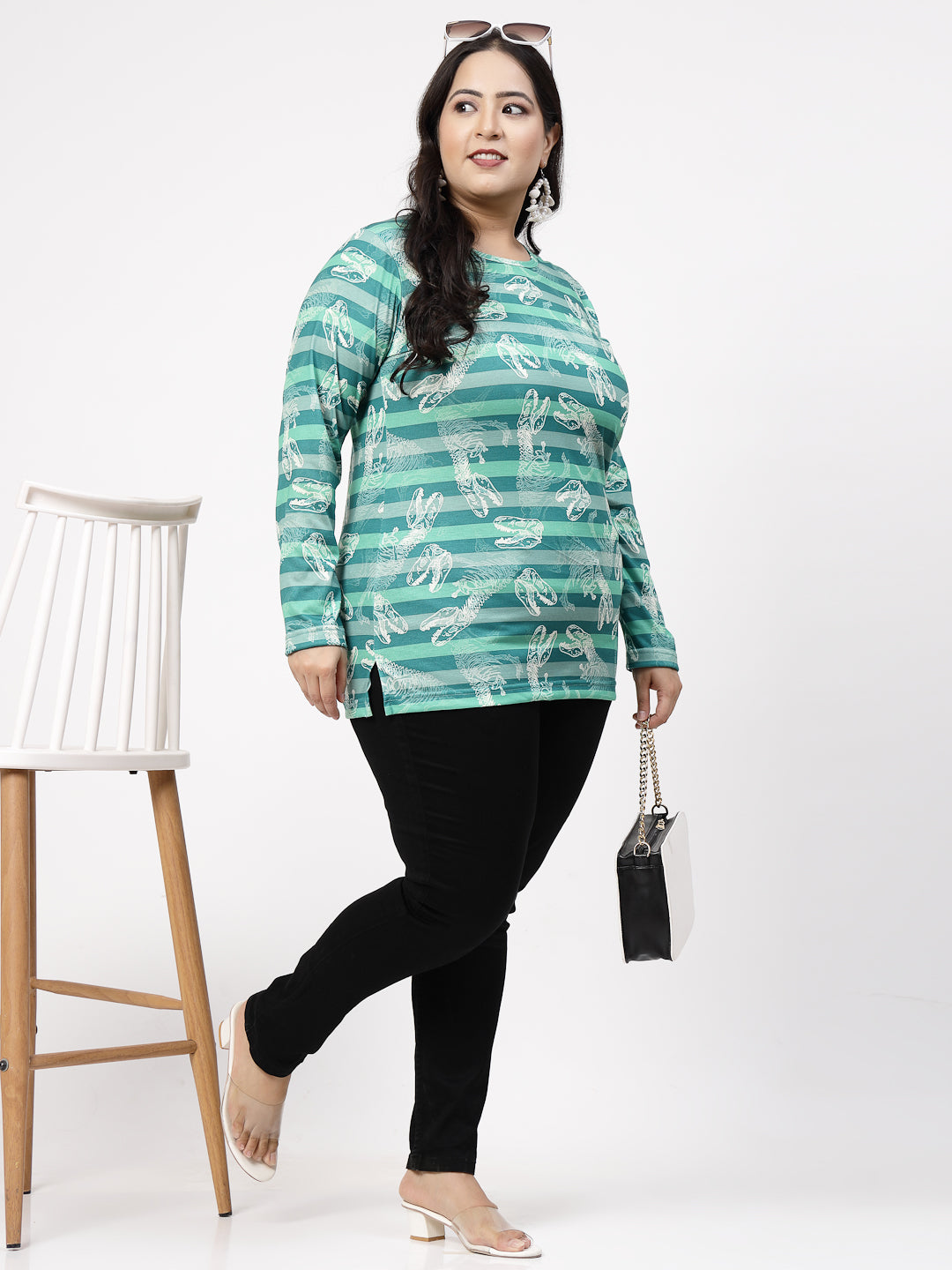 Plus Size  Blue Striped Cotton T-shirt