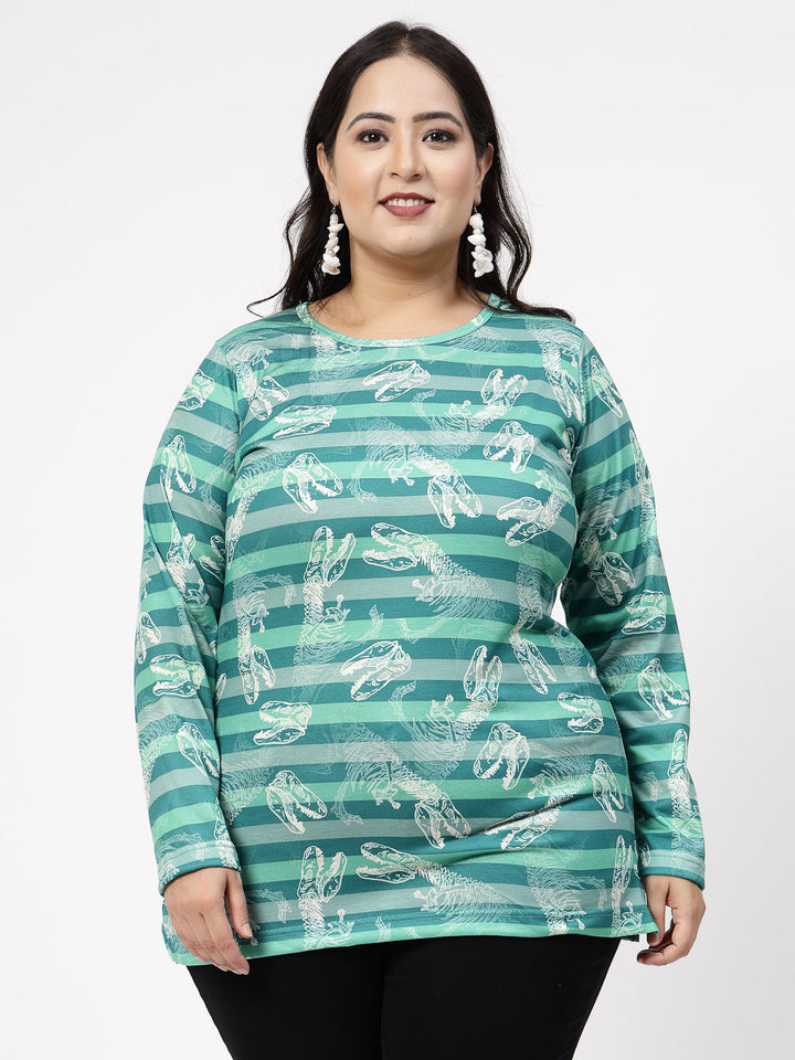 Plus Size  Blue Striped Cotton T-shirt