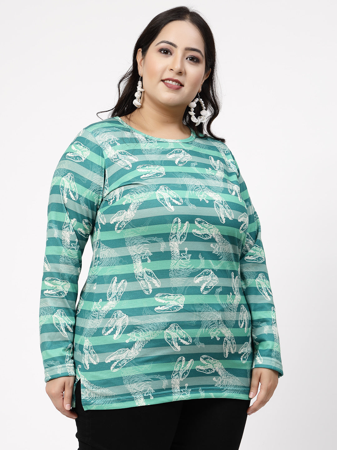 Plus Size  Blue Striped Cotton T-shirt