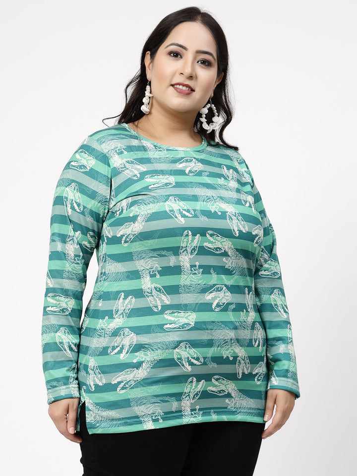 Plus Size  Blue Striped Cotton T-shirt