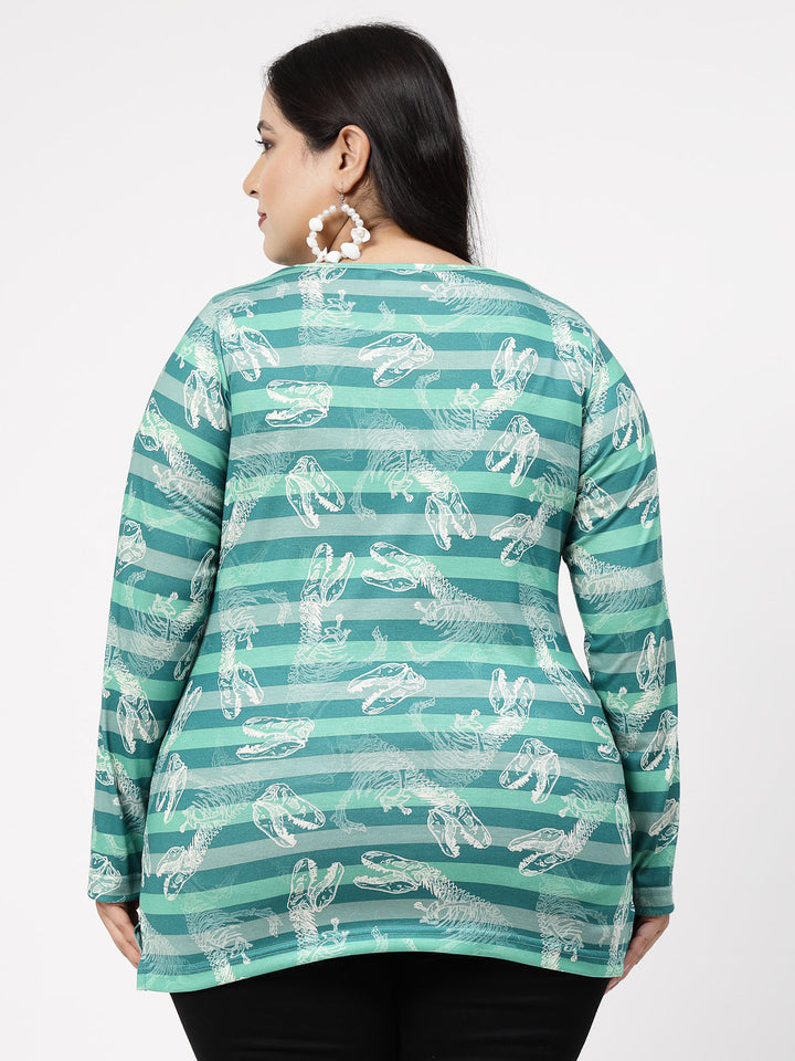 Plus Size  Blue Striped Cotton T-shirt