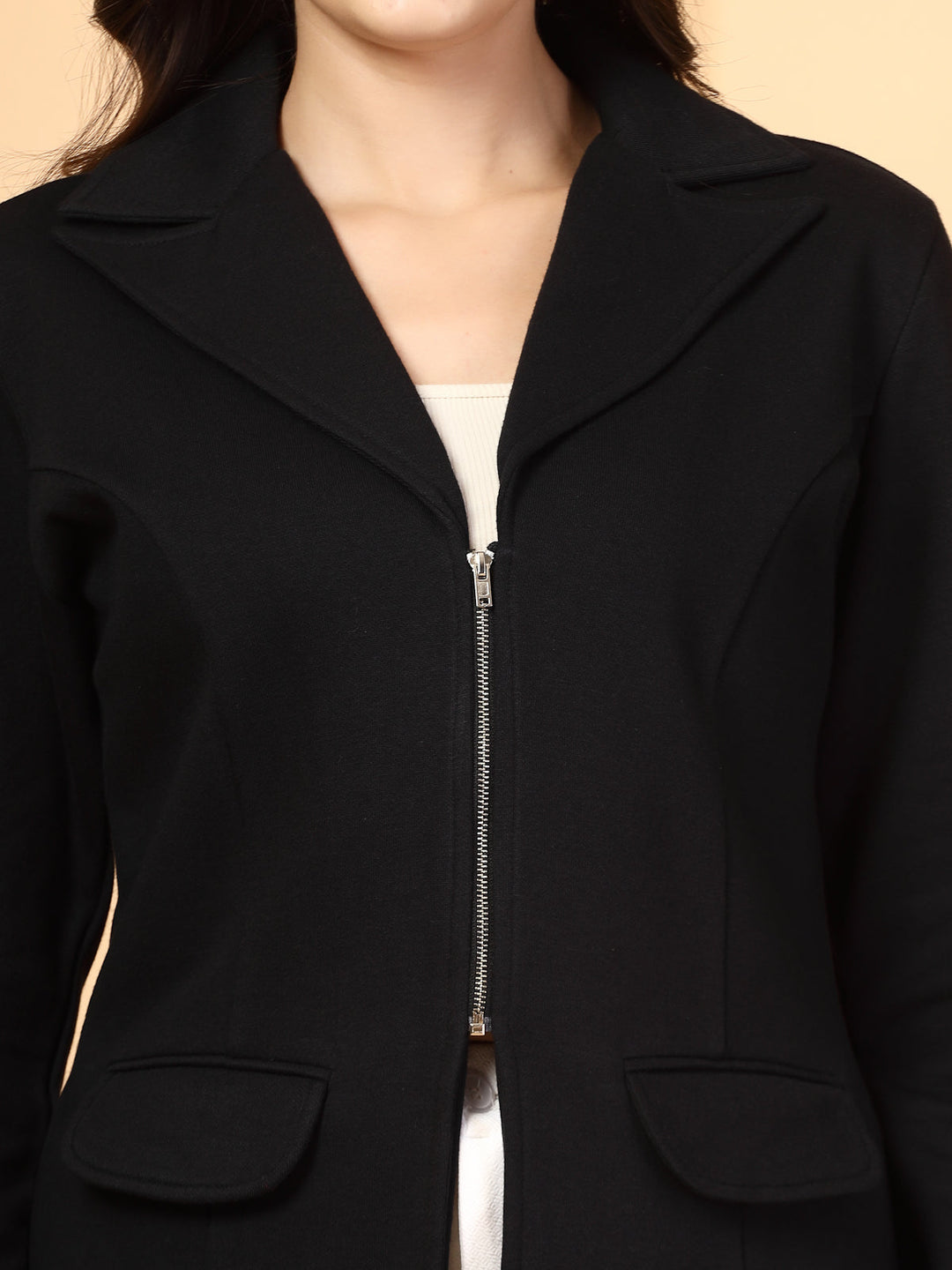 Plus Size Women Lapel Collar Solid Fleece Casual Tailored Jacket