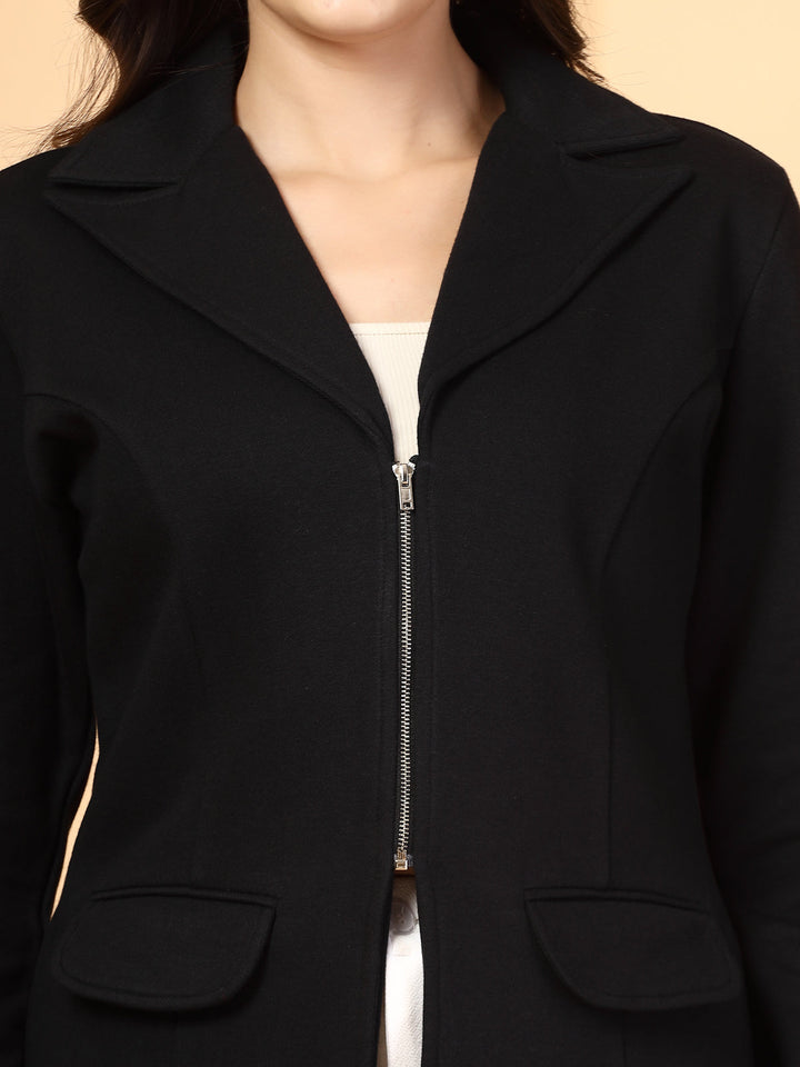 Plus Size Women Lapel Collar Solid Fleece Casual Tailored Jacket