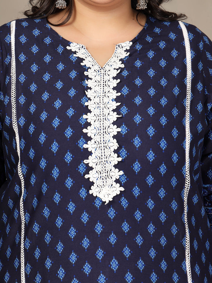 Plus Size Geometric Printed Daily Straight Kurta